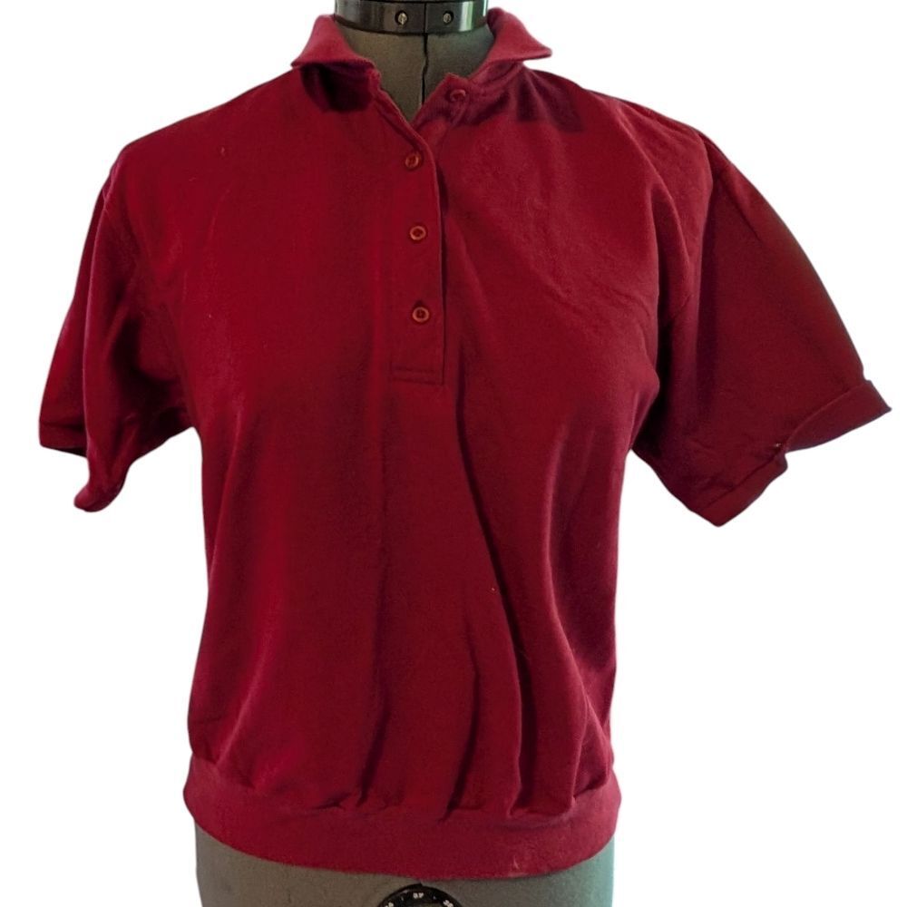 Lands End Women's‎ Vintage Maroon Oversized Polo Top Size Medium